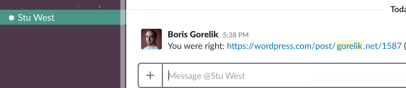Screenshot: me texting Stu that he was right