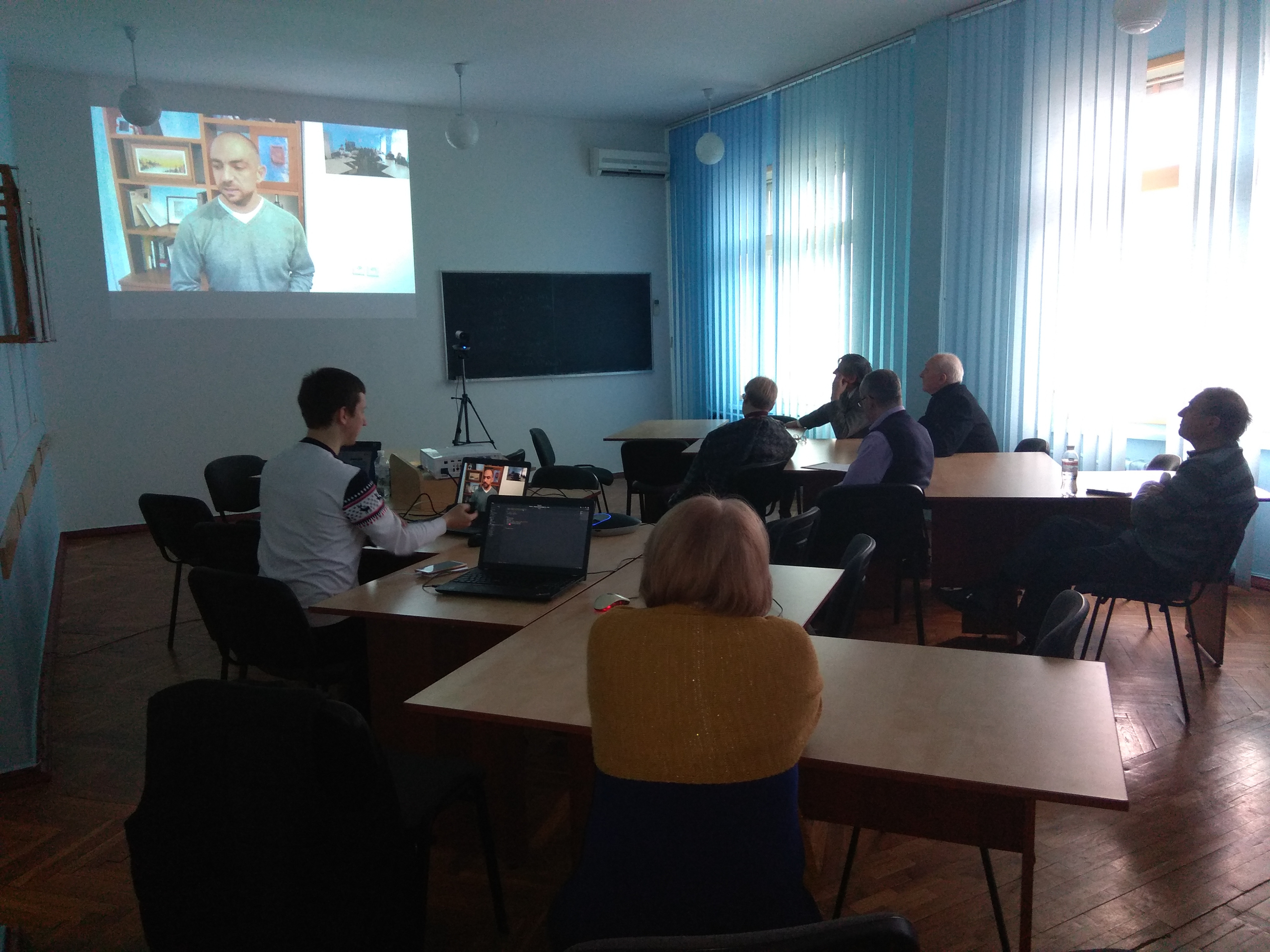 Auditorium in Chisinau showing me on their screen