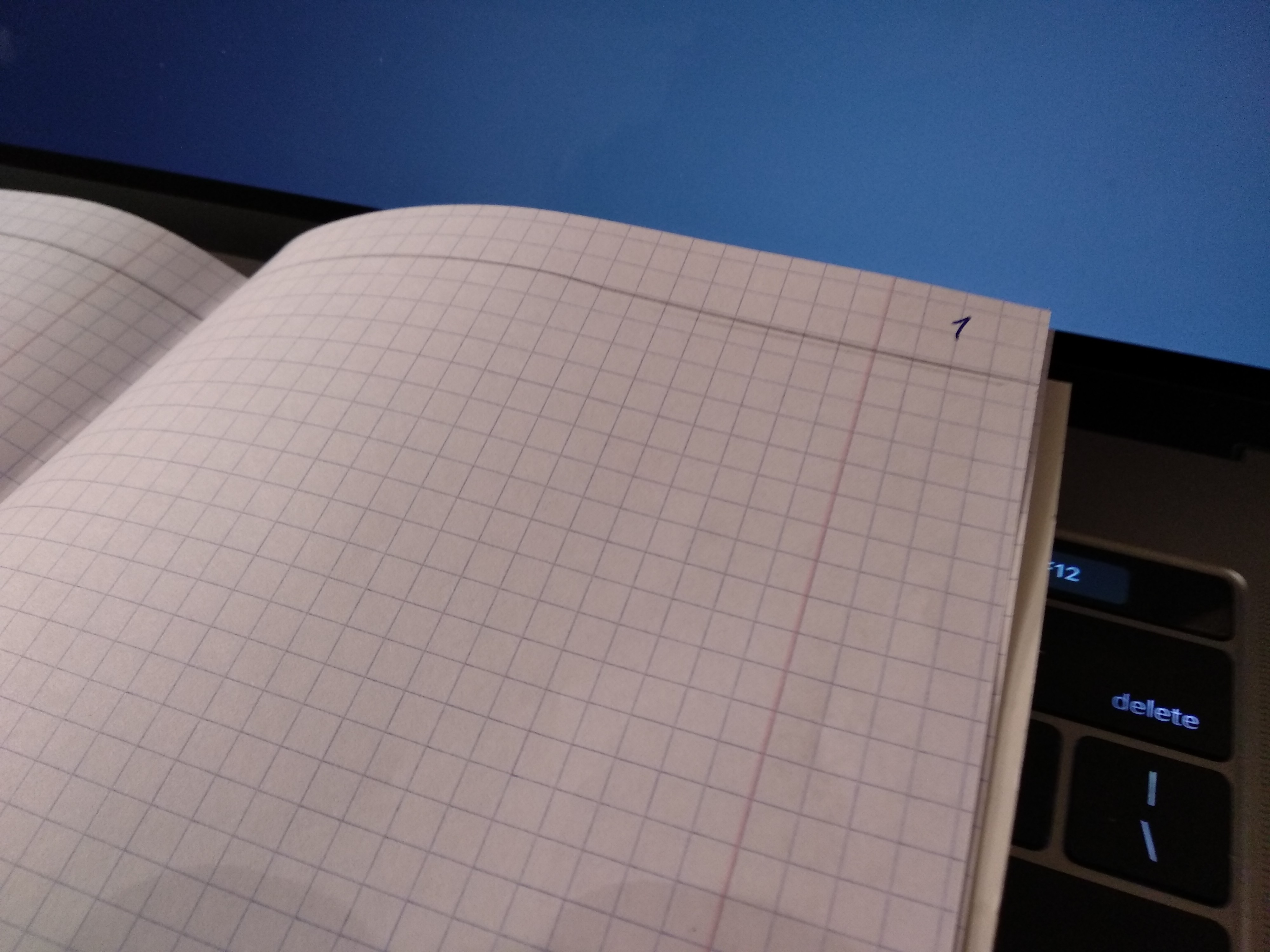 Blank notebook page with #1 in the page corner