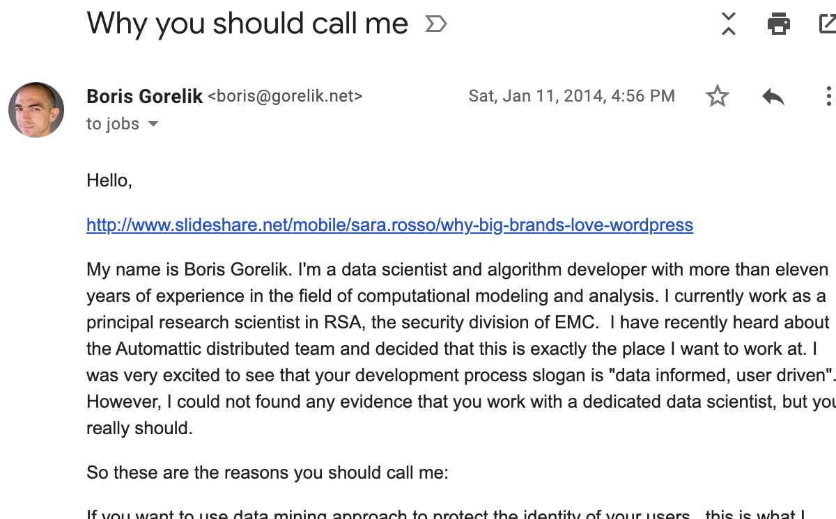 Screenshot of my email 
