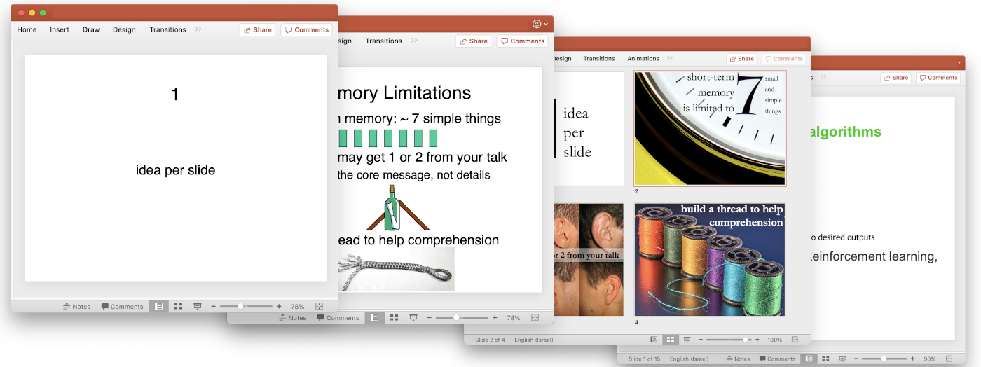 One idea per slide. It’s not that complicated